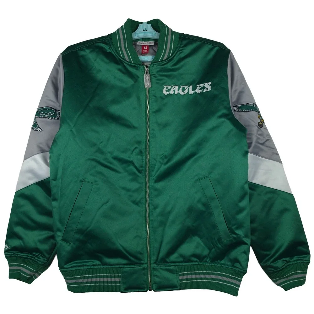Philadelphia Eagles Mitchell & Ness NFL Medium Satin Jacket Green Gray NWT